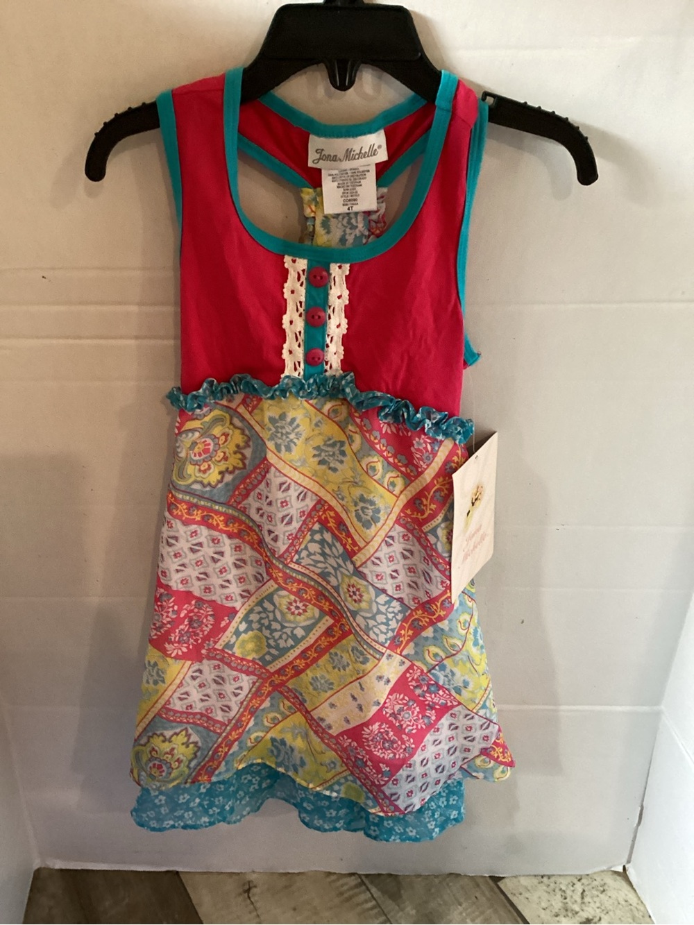 Girls Jona Michelle Multicolor Patchwork Sleeveless Sun Dress size 4T NWT